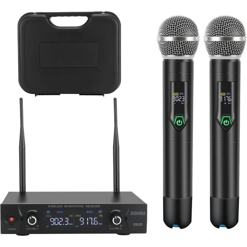 Wireless Microphone System with Case, Metal UHF Dual Handheld 20 Channel Professional Cordless Microphone System
Wireless Microphone System with Case, Metal UHF Dual Handheld 20 Channel Professional Cordless Microphone System