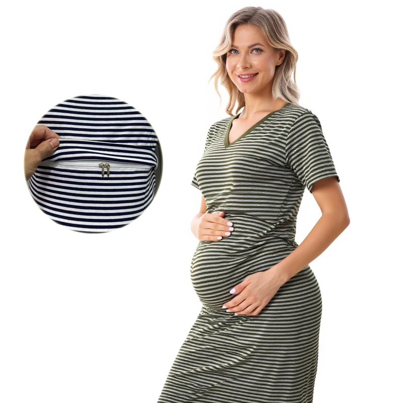 Maternity Dress Cotton Dress for Breastfeeding Stripe Pregnancy Dress Short Sleeve V-neck Nursing Dresses For Postpartum Women
Maternity Dress Cotton Dress for Breastfeeding Stripe Pregnancy Dress Short Sleeve V-neck Nursing Dresses For Postpartum Women