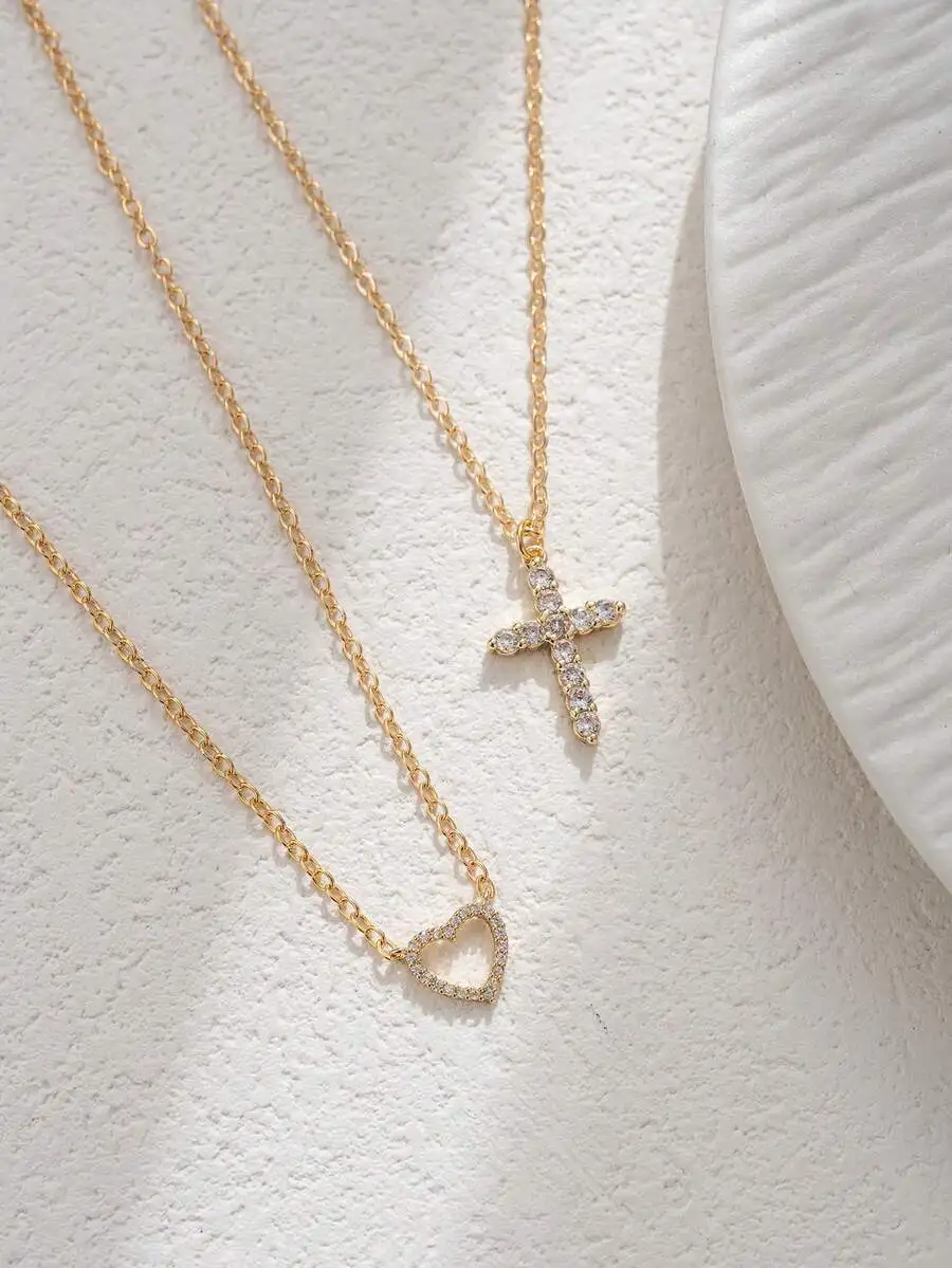 2pcs Cubic Zirconia Cross And Heart Layered Necklace For Women Daily Wear Festival Gift
2pcs Cubic Zirconia Cross And Heart Layered Necklace For Women Daily Wear Festival Gift