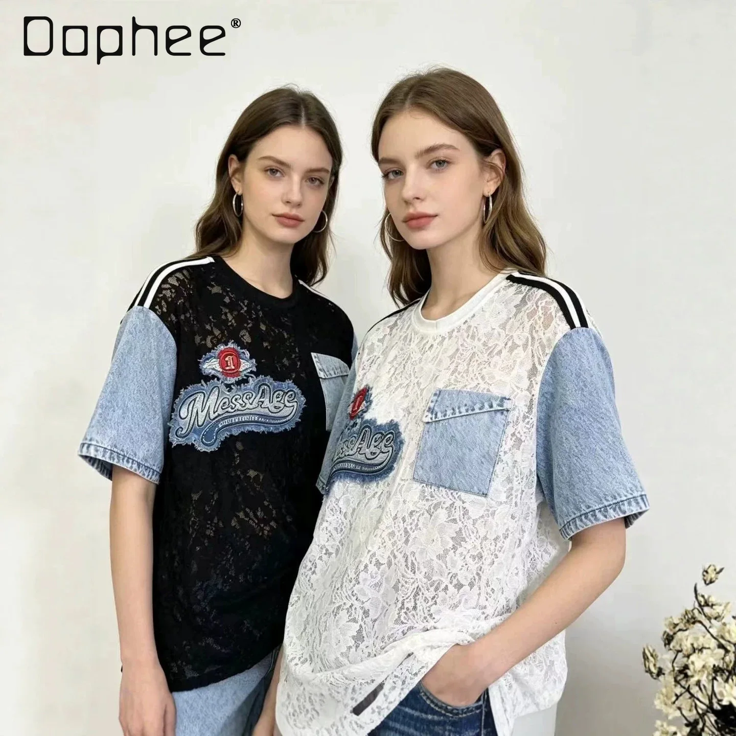 European Trendy Short-sleeved Suit Women's Lace Splicing Denim Patch Embroidered Bar Edge Top Loose Drawstring Shorts
European Trendy Short-sleeved Suit Women's Lace Splicing Denim Patch Embroidered Bar Edge Top Loose Drawstring Shorts