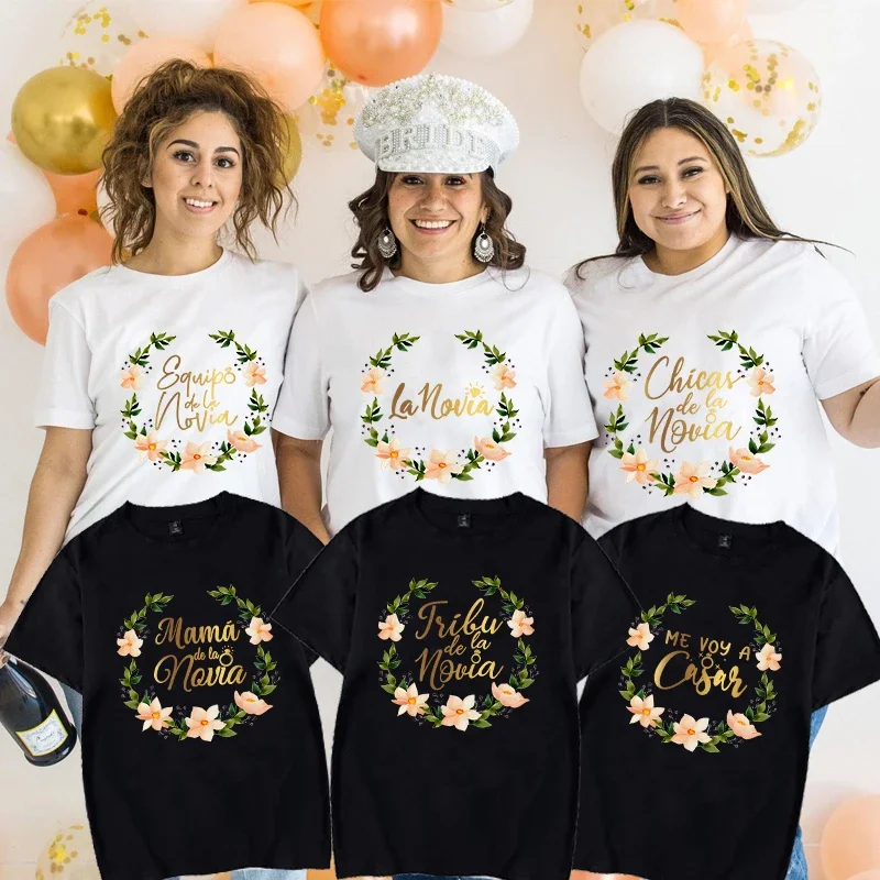 Team Bride Tops Spanish Girls Single Farewell Bachelorette Party Tees Future Bride Squad Flower Wreath Wedding Party T-shirt
Team Bride Tops Spanish Girls Single Farewell Bachelorette Party Tees Future Bride Squad Flower Wreath Wedding Party T-shirt