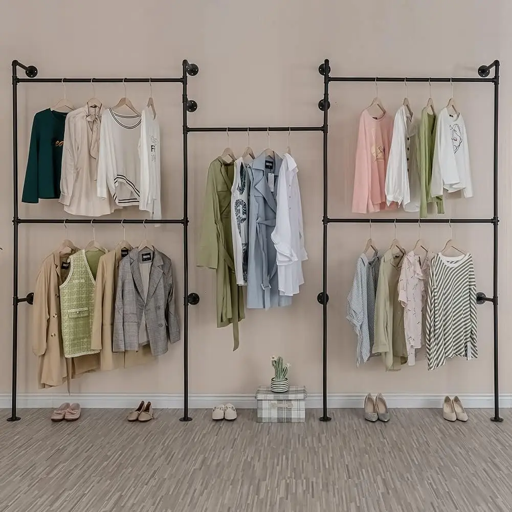 Industrial Pipe Clothes Rack Heavy Duty Detachable Wall Mounted Black Iron Garment Bar Clothing Store Display Rack
Industrial Pipe Clothes Rack Heavy Duty Detachable Wall Mounted Black Iron Garment Bar Clothing Store Display Rack
