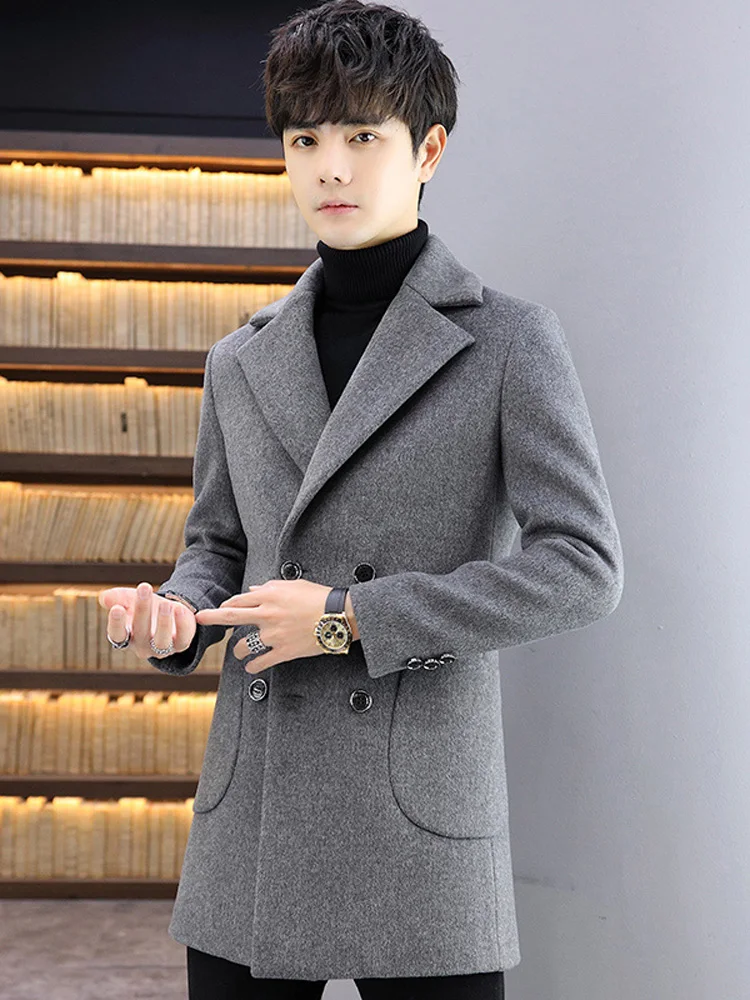 Мужское шерстяное пальто средней длины, осенне-зимнее, повседневное, двубортное, модное, в корейском стиле
Мужское шерстяное пальто средней длины, осенне-зимнее, повседневное, двубортное, модное, в корейском стиле