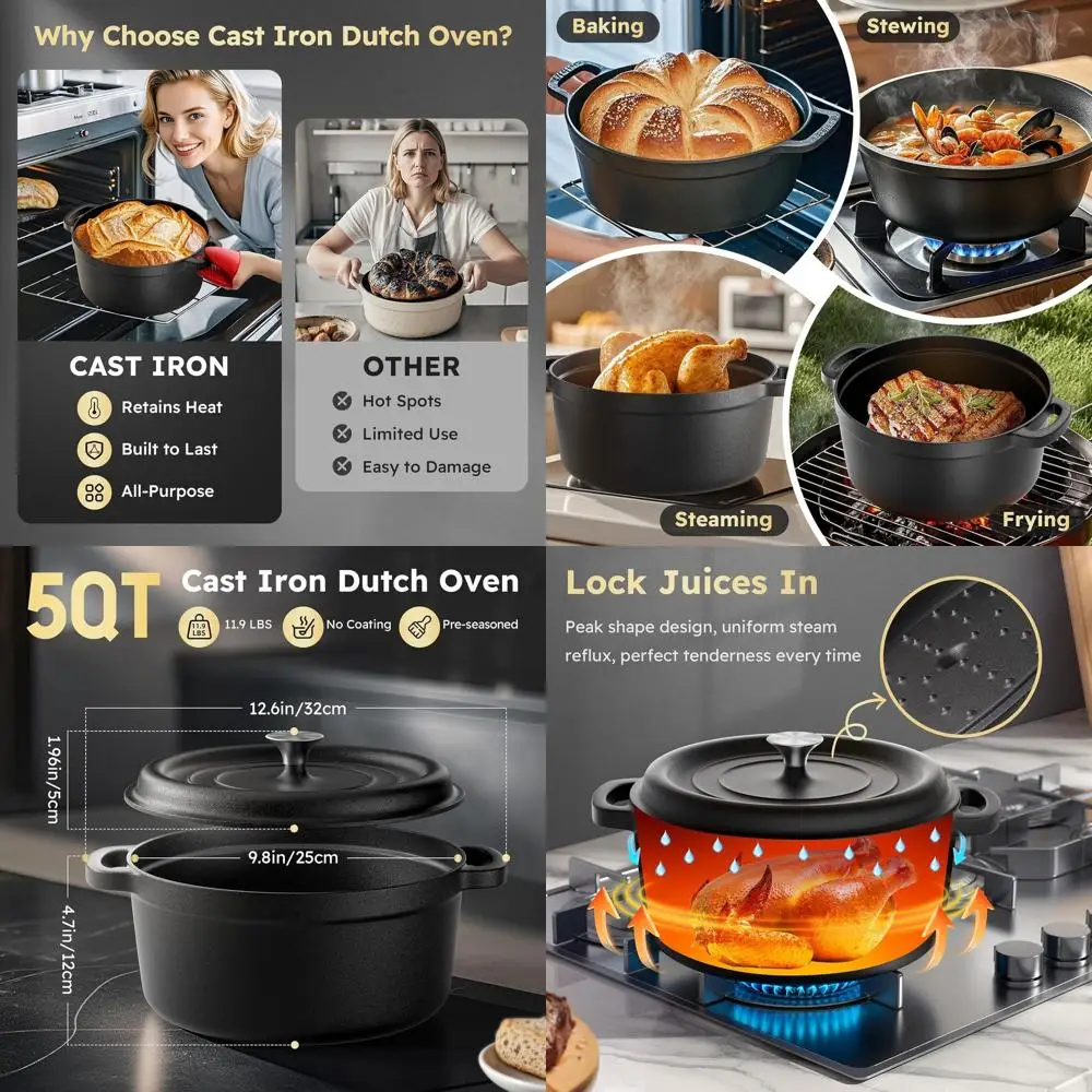 Cast Iron Dutch Oven for Bread Baking, Proofing Basket, Sourdough Starter Kit, Bread Making Pan with Lid, Sour Dough Tools Set,
Cast Iron Dutch Oven for Bread Baking, Proofing Basket, Sourdough Starter Kit, Bread Making Pan with Lid, Sour Dough Tools Set,
