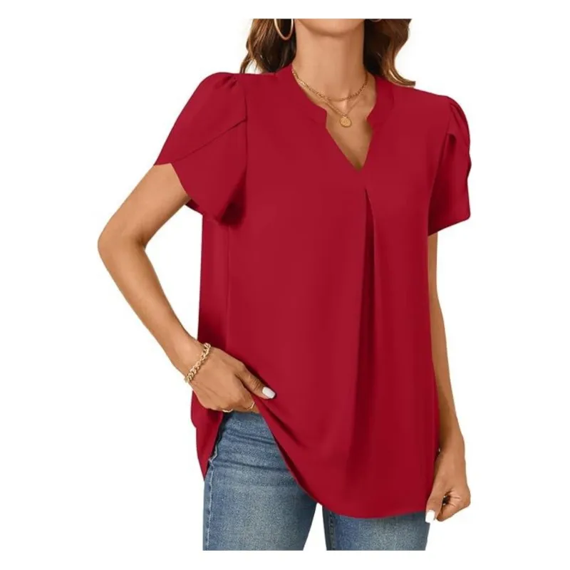 Summer Simple And Fashionable Versatile V-neck Petal Sleeve Shirt For Women, Solid Color Elegant And Generous Femme Blusas 2025
Summer Simple And Fashionable Versatile V-neck Petal Sleeve Shirt For Women, Solid Color Elegant And Generous Femme Blusas 2025