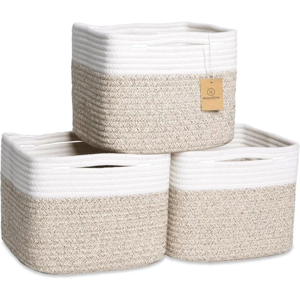 Soft Cotton Rope Storage Baskets Small Cube Bins Set of Three for Shelf Pantry Closet Bathroom Decorative Use
Soft Cotton Rope Storage Baskets Small Cube Bins Set of Three for Shelf Pantry Closet Bathroom Decorative Use