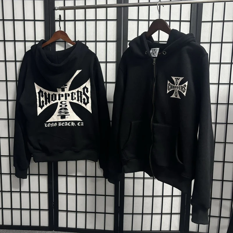 Retro West Coast Choppers American Style Hoodies Washed Black Cross-print Men Loose Casual Street Hip-hop Zip-up Jacket
Retro West Coast Choppers American Style Hoodies Washed Black Cross-print Men Loose Casual Street Hip-hop Zip-up Jacket