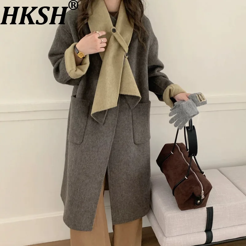 HKSH Autumn Winter New Women Long Coat Scarf Collar Color Block Drop Shoulder Pockets Elegant Double-Sided Woolen Jacket HK12025
HKSH Autumn Winter New Women Long Coat Scarf Collar Color Block Drop Shoulder Pockets Elegant Double-Sided Woolen Jacket HK12025