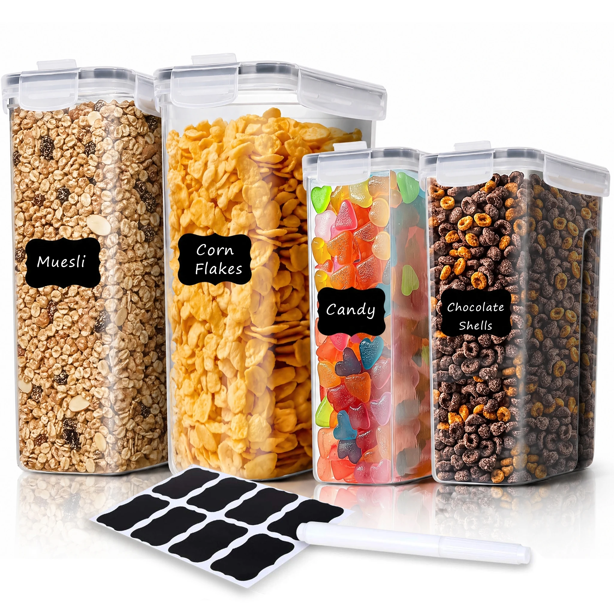 4 Pcs Cereal Container Storage Set (5L*2,2.5L*2) Airtight Food Storage Containers Flip-Top Lids, Cereal Dispenser for Pantry
4 Pcs Cereal Container Storage Set (5L*2,2.5L*2) Airtight Food Storage Containers Flip-Top Lids, Cereal Dispenser for Pantry