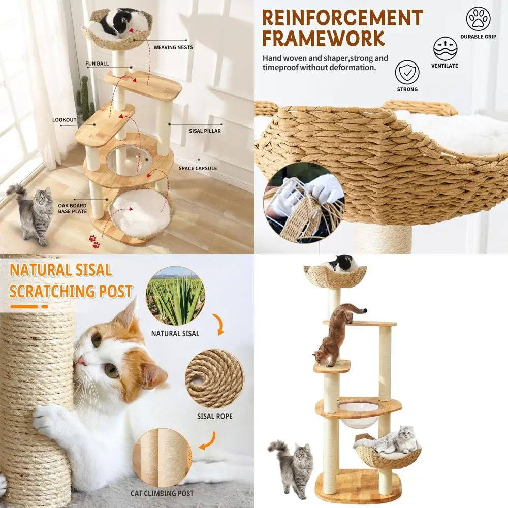 Многоуровневая лежанка-когтеточка из массива дерева для крупных кошек с 9 сизалевыми столбиками, 3 платформами и уютной корзиной - устойчивая и простая в сборке
Многоуровневая лежанка-когтеточка из массива дерева для крупных кошек с 9 сизалевыми столбиками, 3 платформами и уютной корзиной - устойчивая и простая в сборке