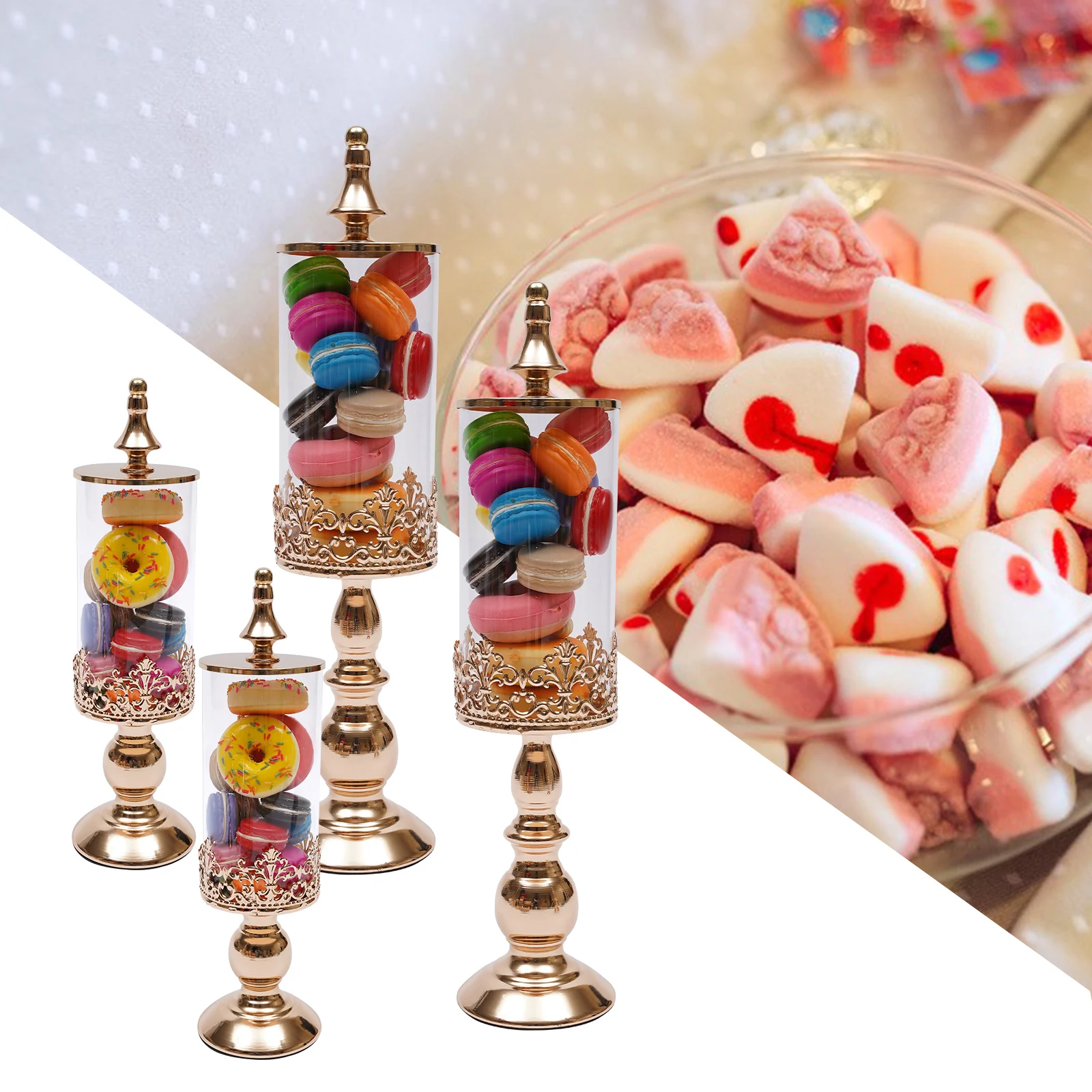 4Pcs Gold Vintage Acrylic Candy Jars Set Plastic Jars with Lids Candy Buffet Wedding Display Cake Plate
4Pcs Gold Vintage Acrylic Candy Jars Set Plastic Jars with Lids Candy Buffet Wedding Display Cake Plate