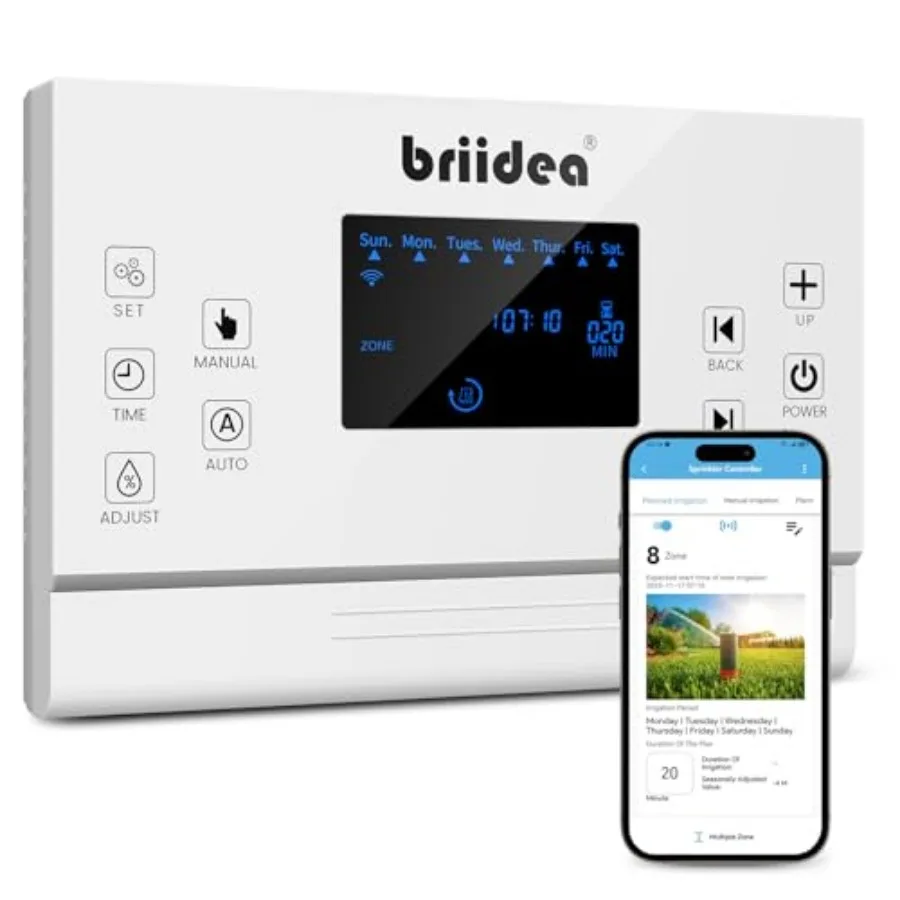 8 Zones WiFi Smart Sprinkler Controller Automatic Irrigation Controllers with Customized Watering Schedule and Seasonal Adjustm
8 Zones WiFi Smart Sprinkler Controller Automatic Irrigation Controllers with Customized Watering Schedule and Seasonal Adjustm
