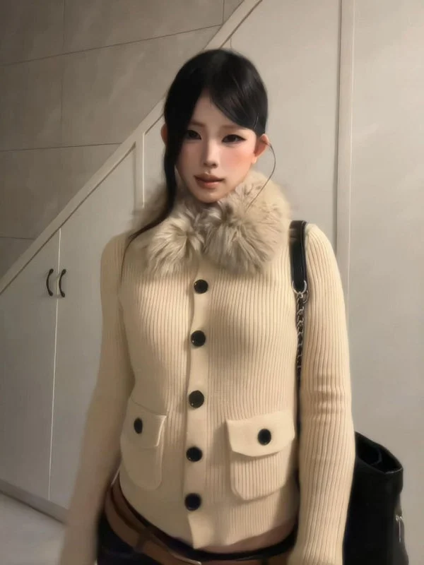 Spring Faion Lazy Sle Women's Knitted Sweater Slim Fit Fur Collar Unique Beautiful Top Korean Sle Long Sve Button De...
Spring Faion Lazy Sle Women's Knitted Sweater Slim Fit Fur Collar Unique Beautiful Top Korean Sle Long Sve Button De...