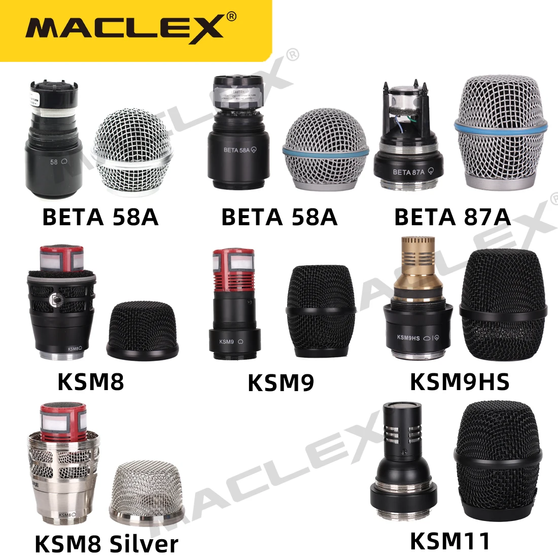 MACLEX Wireless Microphone Capsule Condensor Beta87A KSM9HS KSM11 Fit Hand Microfone Capsula Beta 58 KSM8 Silver Mic Core
MACLEX Wireless Microphone Capsule Condensor Beta87A KSM9HS KSM11 Fit Hand Microfone Capsula Beta 58 KSM8 Silver Mic Core