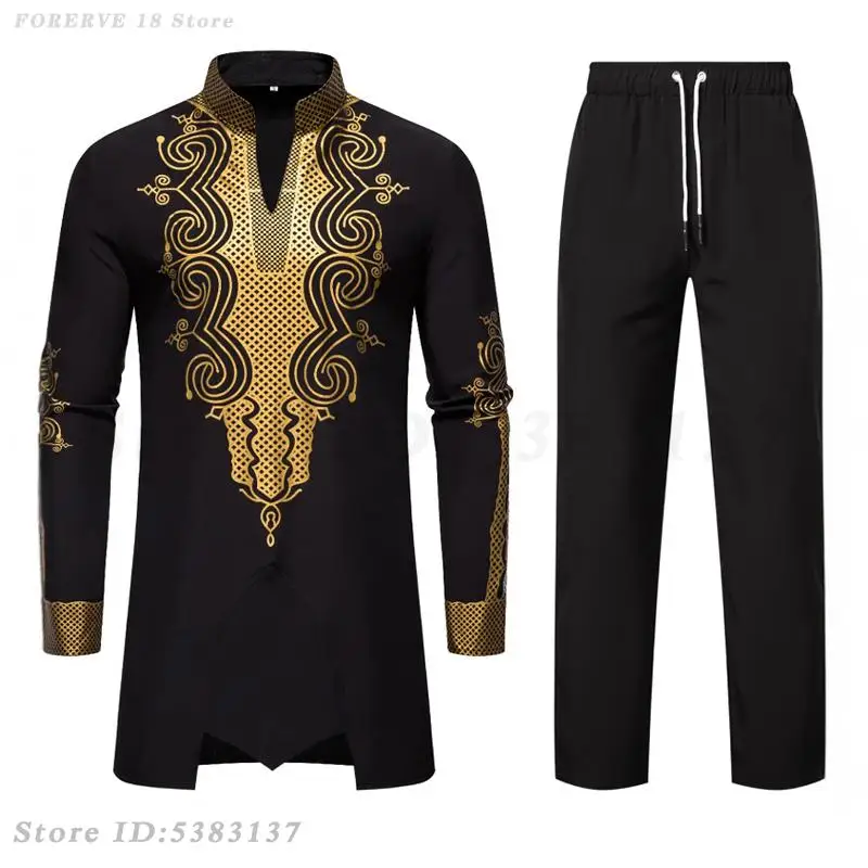 African Long-Sleeved Shirt Trousers Suit Ethnic Style Gold Printed Muslim Clothing Traditional National Festival Wedding Costume
African Long-Sleeved Shirt Trousers Suit Ethnic Style Gold Printed Muslim Clothing Traditional National Festival Wedding Costume