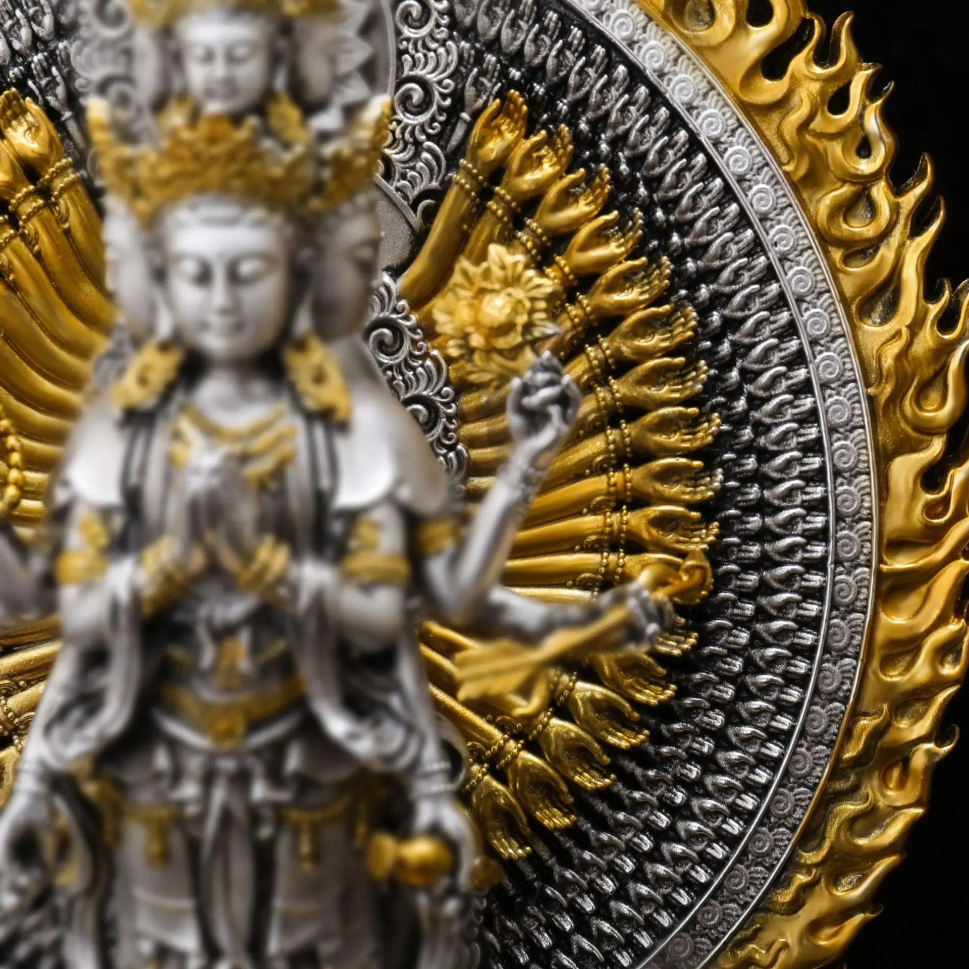 V8 brass thousand-handed Buddha statue ornament Buddhist hall temple offering surface silver ancient method old color gold
V8 brass thousand-handed Buddha statue ornament Buddhist hall temple offering surface silver ancient method old color gold
