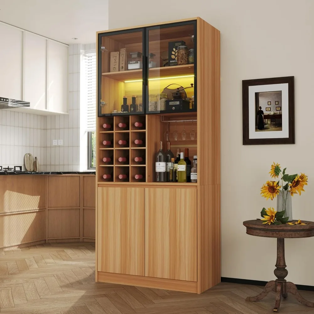 Tall Wine Bar Cabinet with Multi-Color Lights, Wine Rack & Glass Holder, Freestanding Liquor Cabinet with Glass Doors & Storage
Tall Wine Bar Cabinet with Multi-Color Lights, Wine Rack & Glass Holder, Freestanding Liquor Cabinet with Glass Doors & Storage