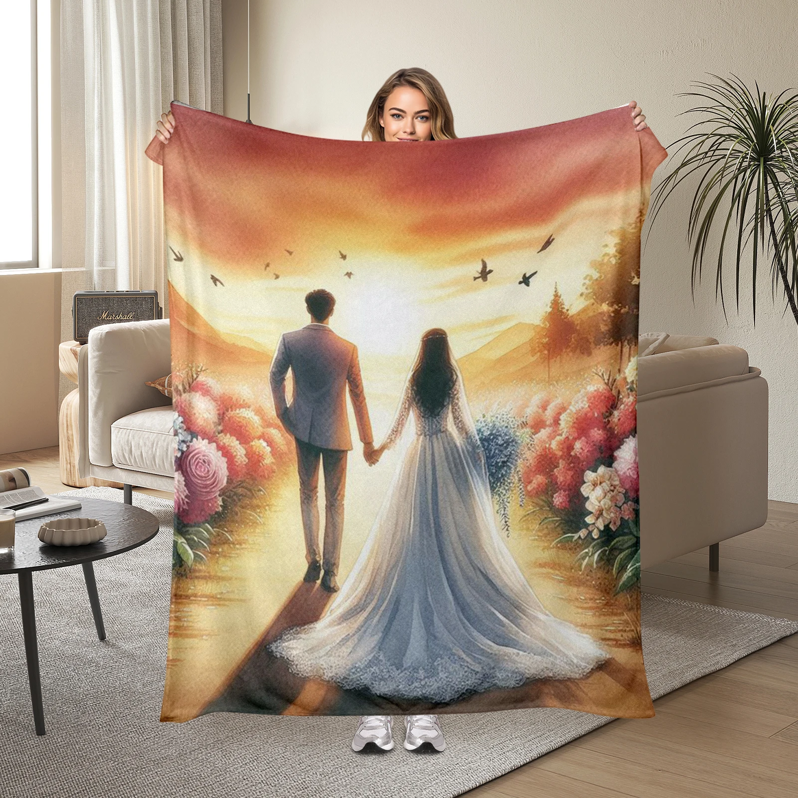 Elegant Blanket Featuring Dreamy Couple Backdrop And Floral Patterns, Ideal For Wedding Gifts.
Elegant Blanket Featuring Dreamy Couple Backdrop And Floral Patterns, Ideal For Wedding Gifts.