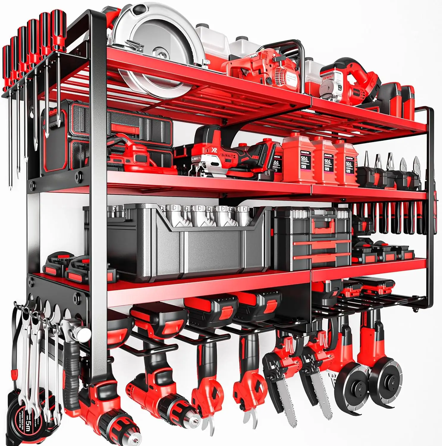 Heavy Duty 4-Tier Wall Mount Tool Organizer, 400lb Capacity with Drill Holder for Garage Storage
Heavy Duty 4-Tier Wall Mount Tool Organizer, 400lb Capacity with Drill Holder for Garage Storage