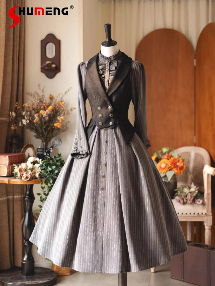 Original Lolita Long Sleeve Dresses OP Spring Autumn Women's Slim Fit Retro Elegant British Style Long Striped Dress Vest Coat
Original Lolita Long Sleeve Dresses OP Spring Autumn Women's Slim Fit Retro Elegant British Style Long Striped Dress Vest Coat