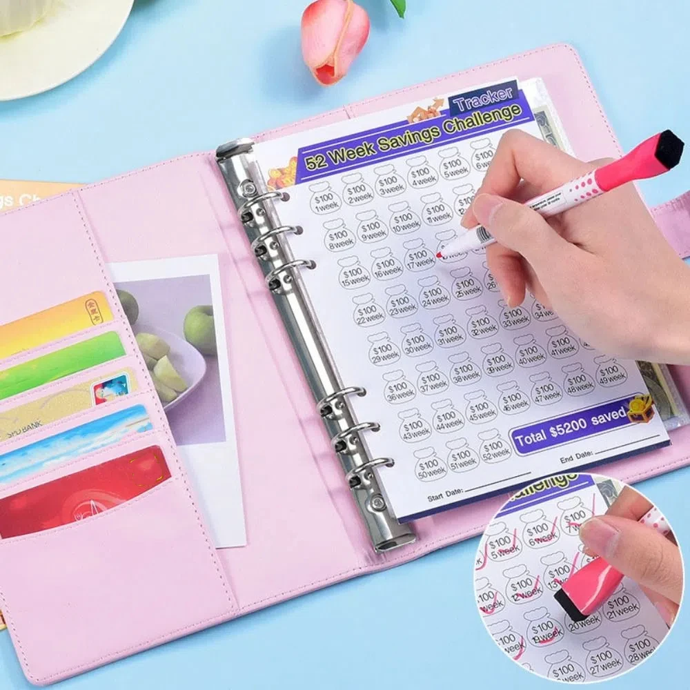 52 Weeks Envelope Challenge Binder Loose Leaf Waterproof Savings Challenge Book Colorful PU Leather Money Saving Challenge
52 Weeks Envelope Challenge Binder Loose Leaf Waterproof Savings Challenge Book Colorful PU Leather Money Saving Challenge