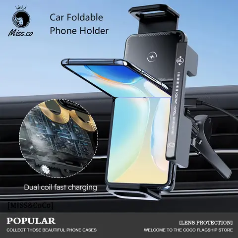 Uniwersalny składany uchwyt samochodowy na telefon z bezprzewodowym ładowaniem, inteligentny indukcyjny elektryczny obrotowy uchwyt do ładowania telefonu.