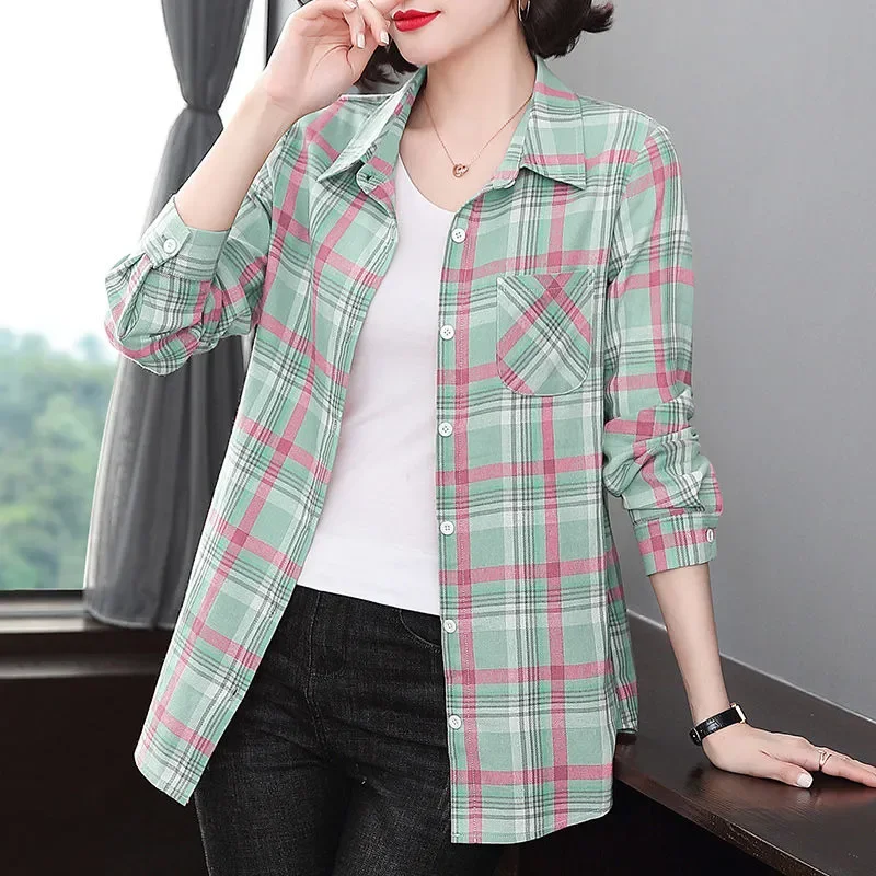 Women's Casual Green Pink Plaid Shirt Long Sleeve Lapel Button Down Loose Fit Cotton Blouse
Women's Casual Green Pink Plaid Shirt Long Sleeve Lapel Button Down Loose Fit Cotton Blouse