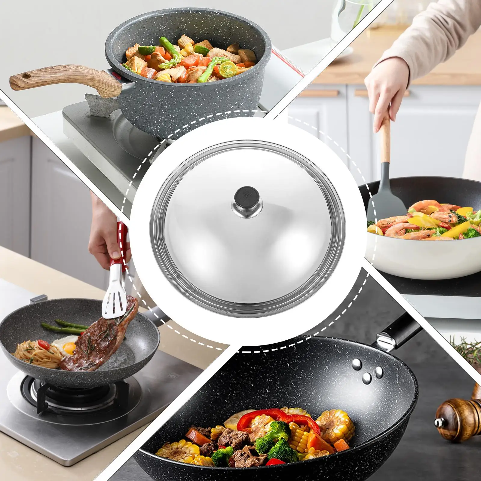 Stainless Steel Pot Cover Anti-scald Splatter Guard for Flat Top Skillet Kitchen Gadget Cooking Tool Heat Resistant Pot
Stainless Steel Pot Cover Anti-scald Splatter Guard for Flat Top Skillet Kitchen Gadget Cooking Tool Heat Resistant Pot