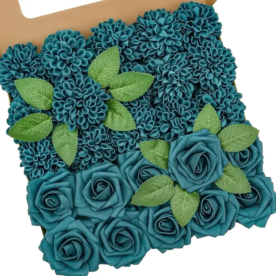 Artificial Flowers, 25pcs Dark Teal Artificial Rose for DIY Wedding Bouquets Centerpieces Arrangements, Dark Teal Rose and Dahli
Artificial Flowers, 25pcs Dark Teal Artificial Rose for DIY Wedding Bouquets Centerpieces Arrangements, Dark Teal Rose and Dahli