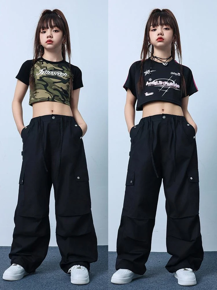 Kids Jazz Dance Clothes For Girls Navel Tops Short Sleeves Black Cargo Pants Hip Hop Practice Performance Costume Kpop BL13106
Kids Jazz Dance Clothes For Girls Navel Tops Short Sleeves Black Cargo Pants Hip Hop Practice Performance Costume Kpop BL13106