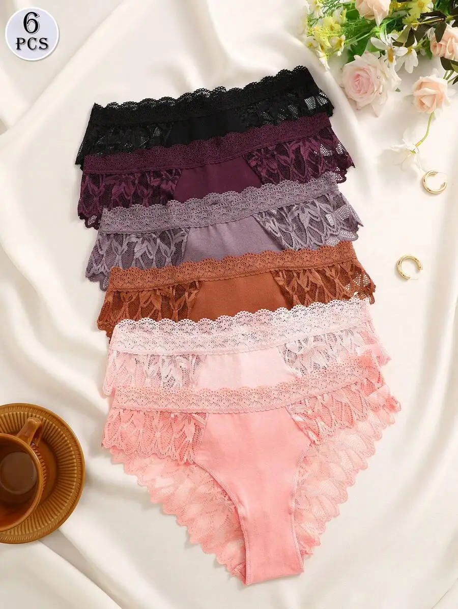 6 Pcs Women Lace Trim Patchwork Brief Panties Solid Color
6 Pcs Women Lace Trim Patchwork Brief Panties Solid Color