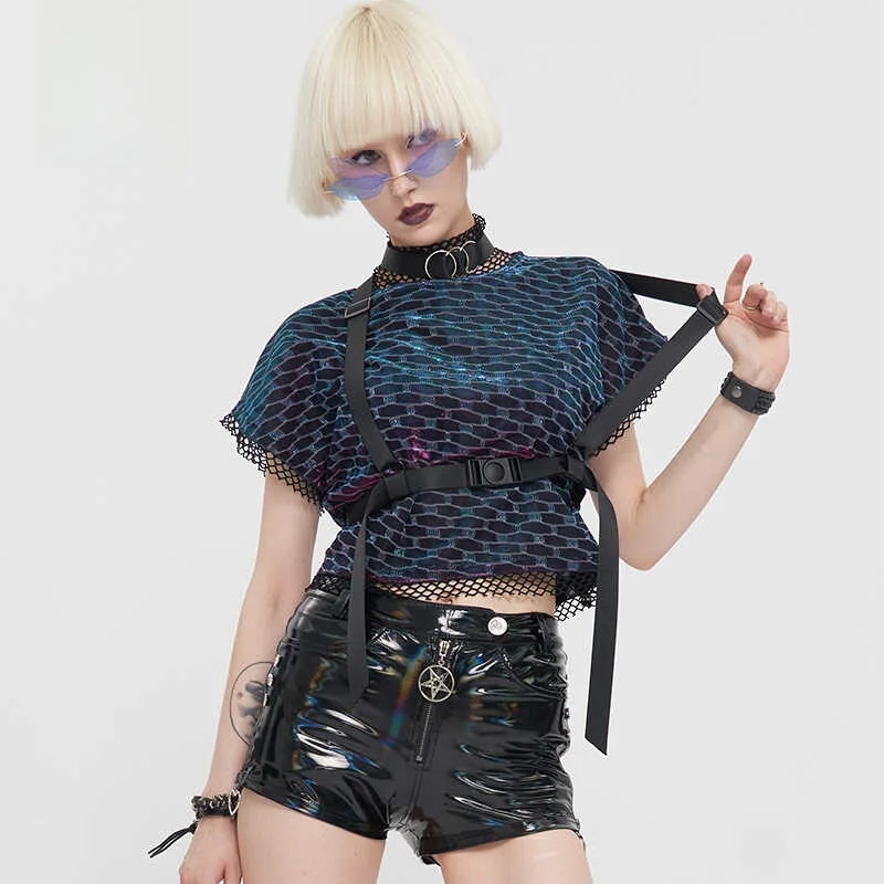 Devil Fashion High Collar Mesh T-Shirt Cyber Punk Rainbow Color Street Style Long Sleeve Women's Premium Quality Polyester Blend
Devil Fashion High Collar Mesh T-Shirt Cyber Punk Rainbow Color Street Style Long Sleeve Women's Premium Quality Polyester Blend