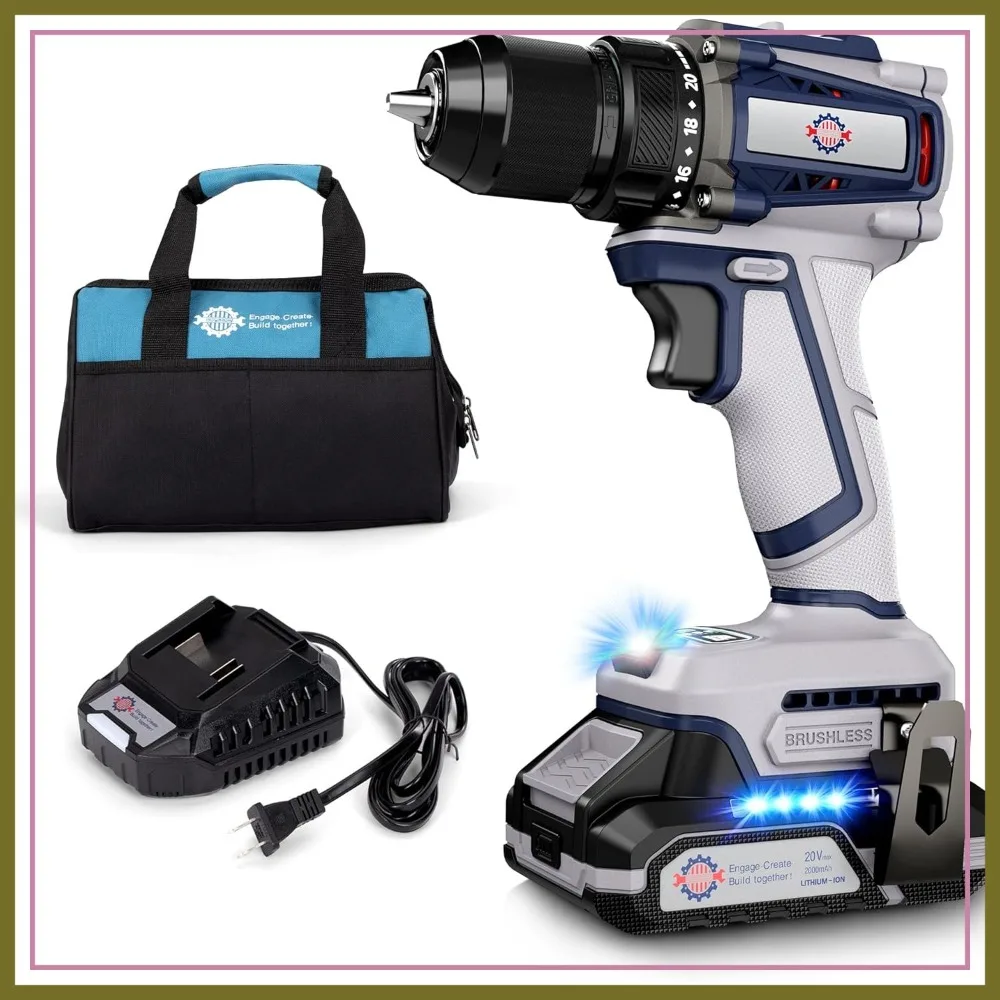 20V Brushless Drill Driver Kit, 70N.m Torque, 2.0Ah Battery & Charger, 3/8" Metal Chuck, 2-Speed, 21+1 Clutch
20V Brushless Drill Driver Kit, 70N.m Torque, 2.0Ah Battery & Charger, 3/8" Metal Chuck, 2-Speed, 21+1 Clutch