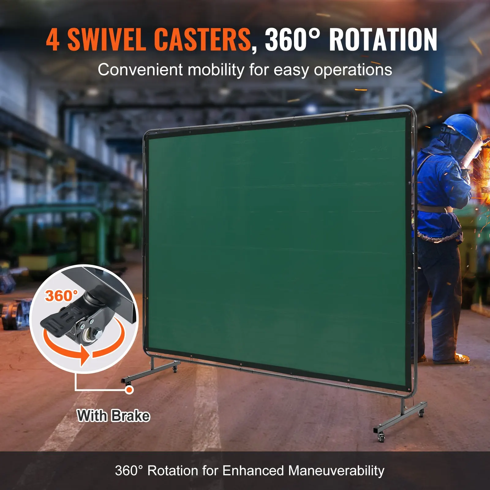 Welding Screen With Frame, Welding Curtain Screen, Flame-Resistant Vinyl Welding Protection Screen On 4 Swivel Wheels 2 Lockable , Moveable & Professional For Workshop