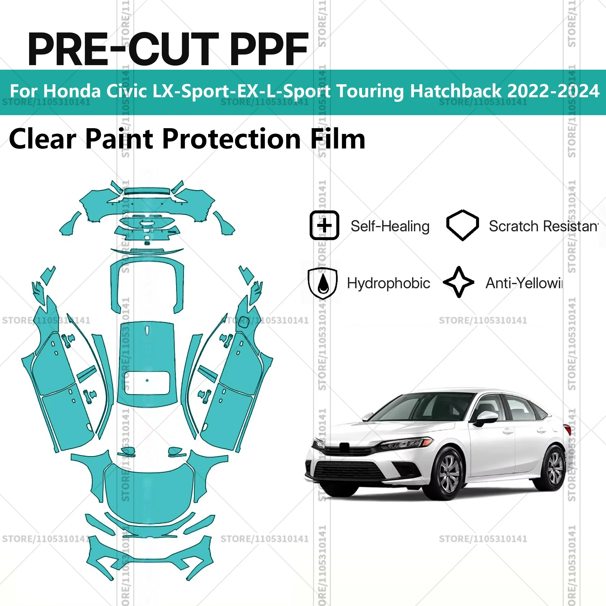Предварительно нарезанная защитная пленка PPF для автомобиля, прозрачная пленка PPF для Honda Civic LX-Sport-EX-L-Sport Touring Hatchback 2022-2024
Предварительно нарезанная защитная пленка PPF для автомобиля, прозрачная пленка PPF для Honda Civic LX-Sport-EX-L-Sport Touring Hatchback 2022-2024