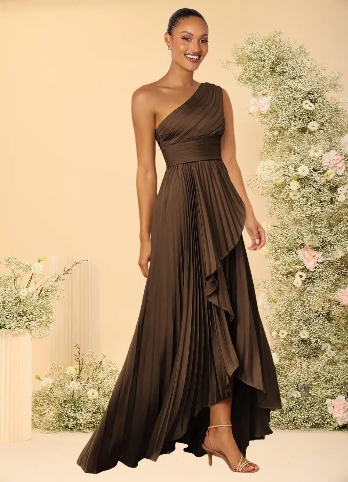 Women's One Shoulder Satin Bridesmaid Dresses 2025 Flowy Satin Pleated Formal Evening Party Gowns
Women's One Shoulder Satin Bridesmaid Dresses 2025 Flowy Satin Pleated Formal Evening Party Gowns