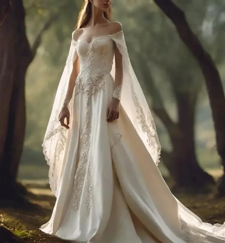 Vintage White/Ivory Lace Wedding Dresses Off The Shoulder Satin A Line Bridal Gowns
Vintage White/Ivory Lace Wedding Dresses Off The Shoulder Satin A Line Bridal Gowns