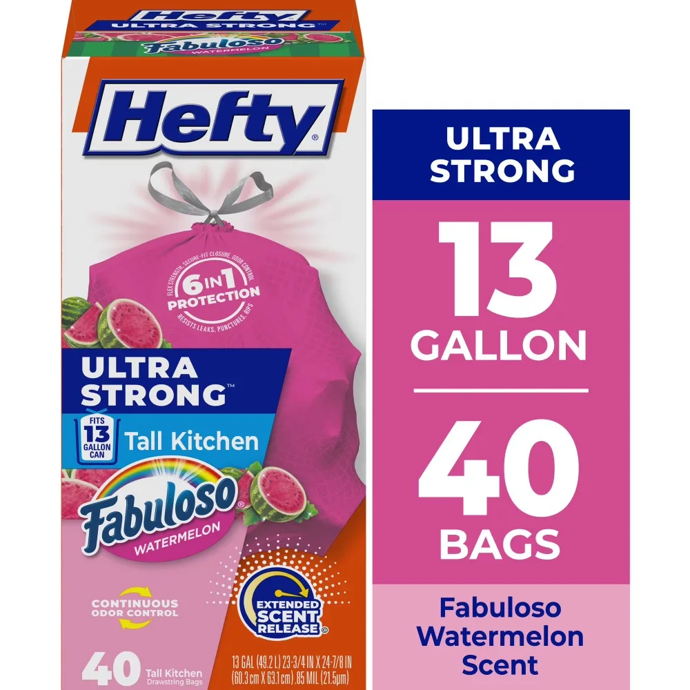 Ultra Strong 13 Gallon Tall Kitchen Trash Bags Pink Scented with Fabuloso Watermelon Fragrance 40 Count
Ultra Strong 13 Gallon Tall Kitchen Trash Bags Pink Scented with Fabuloso Watermelon Fragrance 40 Count