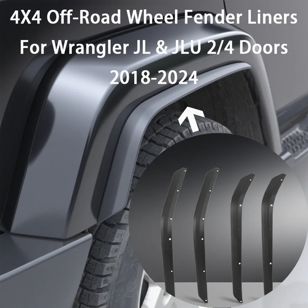 4PC Set Matte Black ABS Plastic Wheel Arch Widening Kit for Jeep Wrangler JL 2018-2024 Fender Flare Extensions
4PC Set Matte Black ABS Plastic Wheel Arch Widening Kit for Jeep Wrangler JL 2018-2024 Fender Flare Extensions