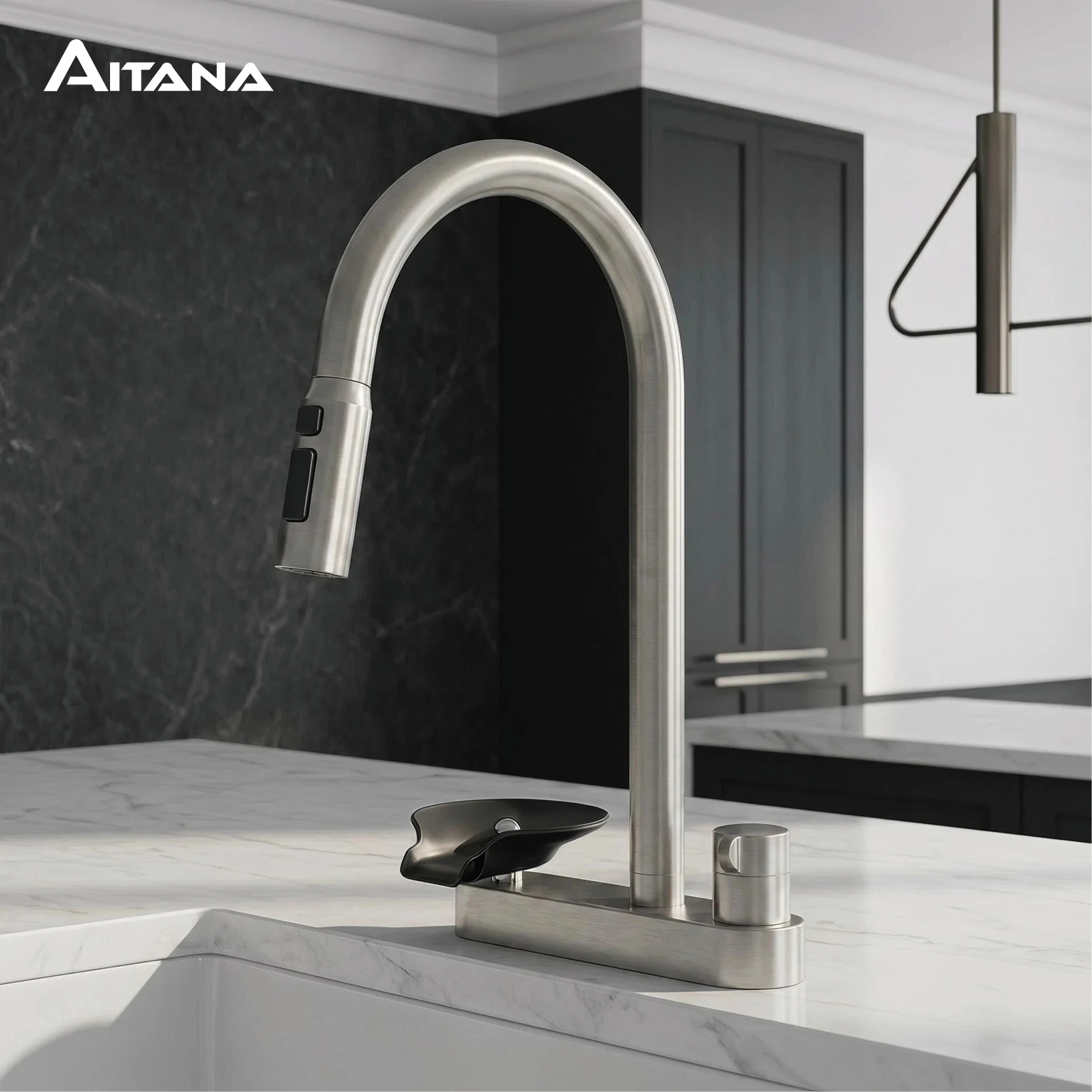 Modern Matte Black Kitchen Sink Faucet Pull Down Sprayer 1 Hole Single Lever Hot Cold Water Mixer Tap with Cup Washer Function
Modern Matte Black Kitchen Sink Faucet Pull Down Sprayer 1 Hole Single Lever Hot Cold Water Mixer Tap with Cup Washer Function