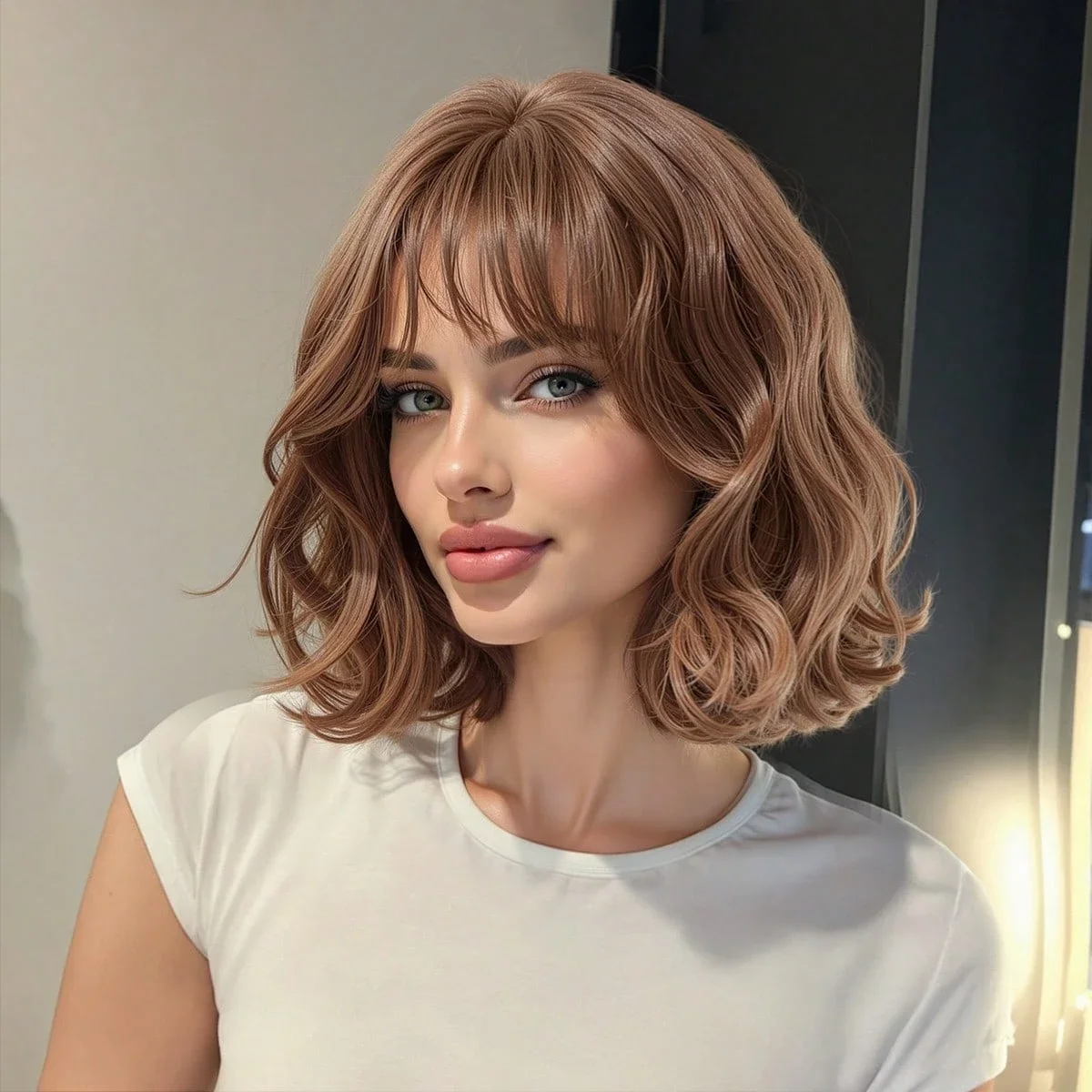 Testar Light Brown Short Wavy Synthetic Wig Smooth Shiny Heat Resistant Daily Party Wig For Women Fashionable Synthetic Hair
Testar Light Brown Short Wavy Synthetic Wig Smooth Shiny Heat Resistant Daily Party Wig For Women Fashionable Synthetic Hair