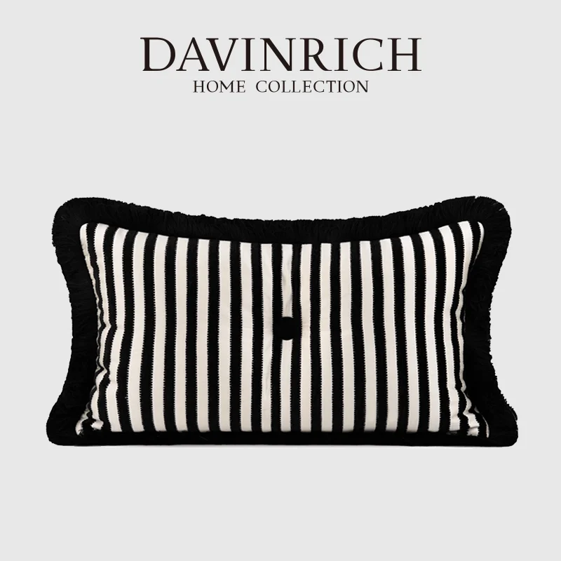 DAVINRICH Italian Upholstery Black And White Striped Lumbar Pillow Cover Pillow Case With Fringed Accent Cushion Cover 30x50cm
DAVINRICH Italian Upholstery Black And White Striped Lumbar Pillow Cover Pillow Case With Fringed Accent Cushion Cover 30x50cm