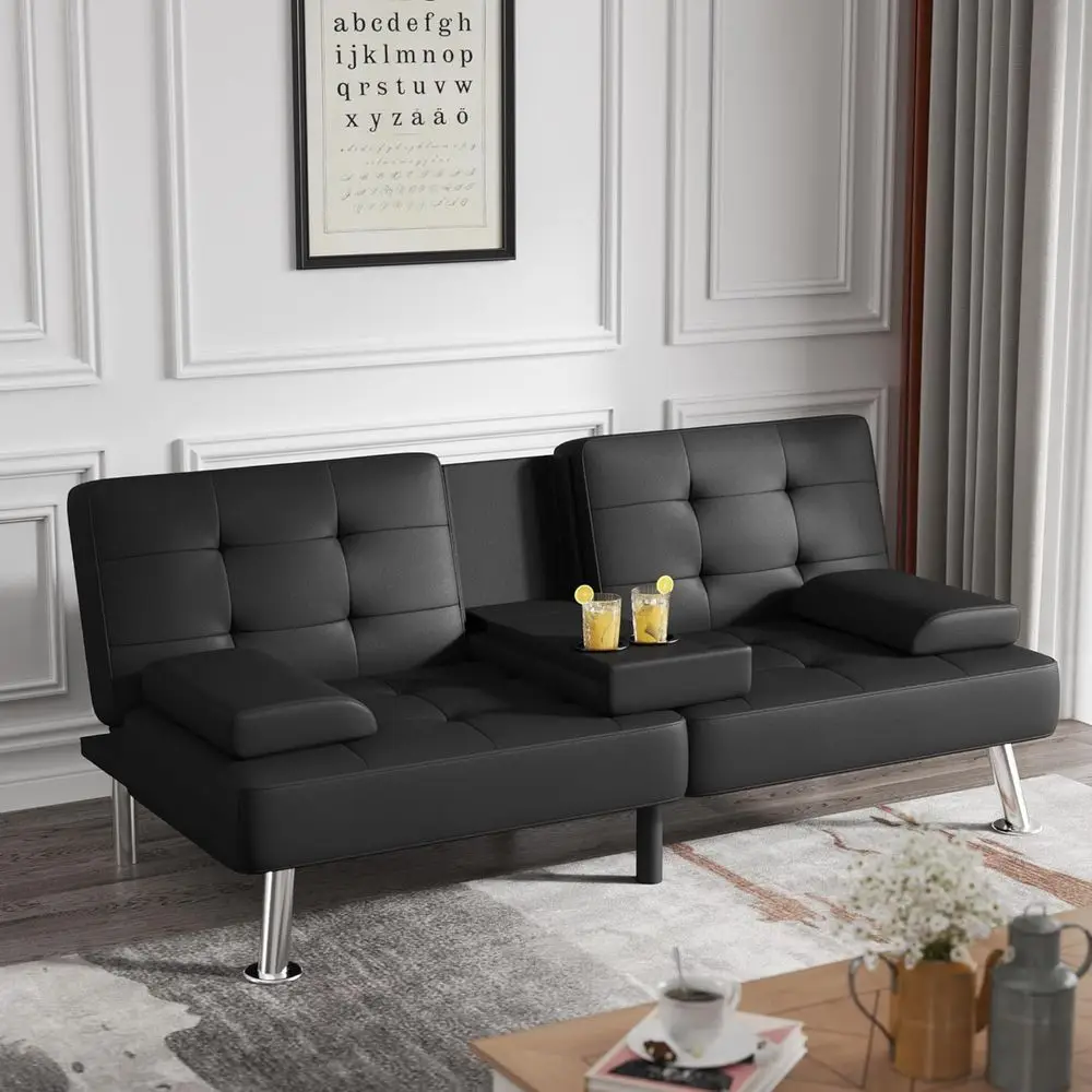 Black PU Leather Convertible Recliner Sofa with Cup Holders and Removable Armrests for Living Room
Black PU Leather Convertible Recliner Sofa with Cup Holders and Removable Armrests for Living Room
