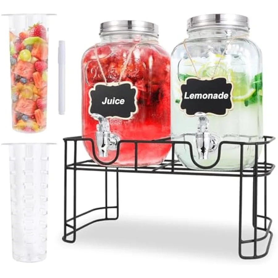 1 Gallon Glass Drink Dispensers For Parties-Set of 2Drink Dispenser with Fruit Infuser and Stand Juice or Beverage Dispenser fo
1 Gallon Glass Drink Dispensers For Parties-Set of 2Drink Dispenser with Fruit Infuser and Stand Juice or Beverage Dispenser fo