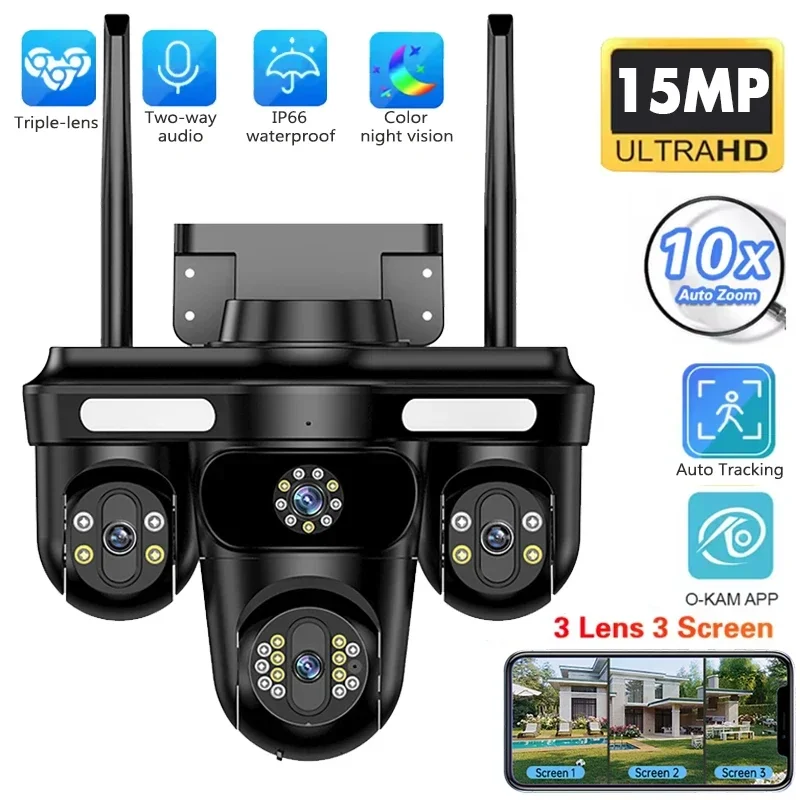 Intelligent Surveillance Camera Auto Tracking Three Screen Three Lens 15MP HD WIFI IP Camera IP66 Waterproof CCTV Security Cam
Intelligent Surveillance Camera Auto Tracking Three Screen Three Lens 15MP HD WIFI IP Camera IP66 Waterproof CCTV Security Cam