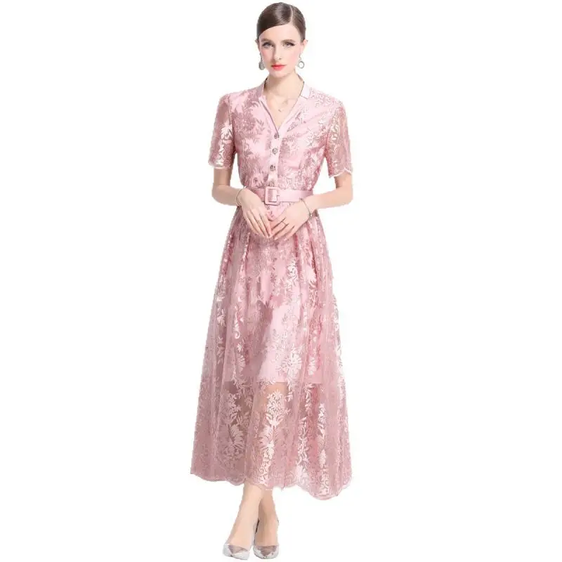 2026 French Embroidery Mesh Party Maxi Dresses Women Summer Short-sleeves V-neck Elegant Lace Dress Sashes Slim A-line Dresses
2026 French Embroidery Mesh Party Maxi Dresses Women Summer Short-sleeves V-neck Elegant Lace Dress Sashes Slim A-line Dresses