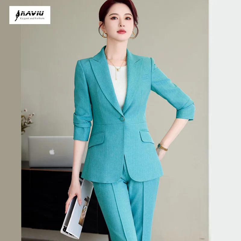 NAVIU High Quality Women Blue Gray Khaki Pant Suit Female Single Button Blazer And Trouser 2 Piece Set Office Ladies Work Wear
NAVIU High Quality Women Blue Gray Khaki Pant Suit Female Single Button Blazer And Trouser 2 Piece Set Office Ladies Work Wear