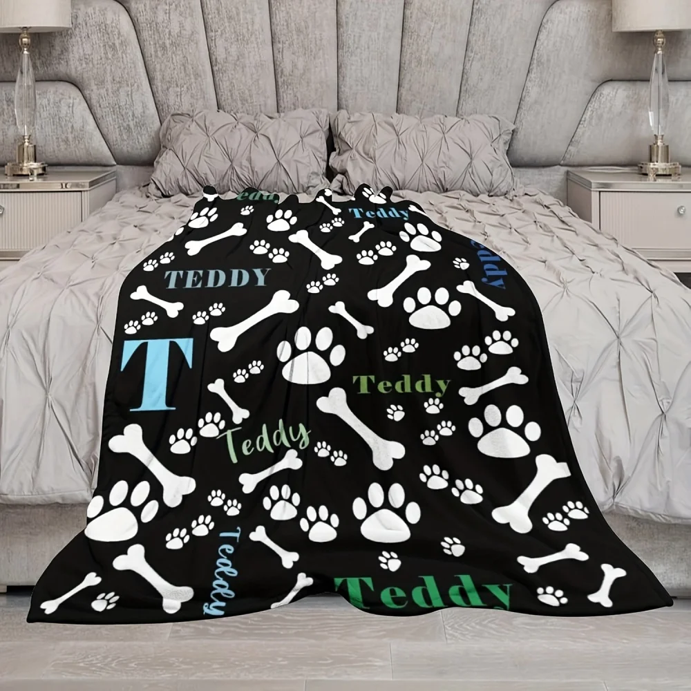 Customizable Pet Blanket with Paw & Bone Print - Polyester Fleece Dog Blanket, Personalized Name Design, Machine Washable
Customizable Pet Blanket with Paw & Bone Print - Polyester Fleece Dog Blanket, Personalized Name Design, Machine Washable