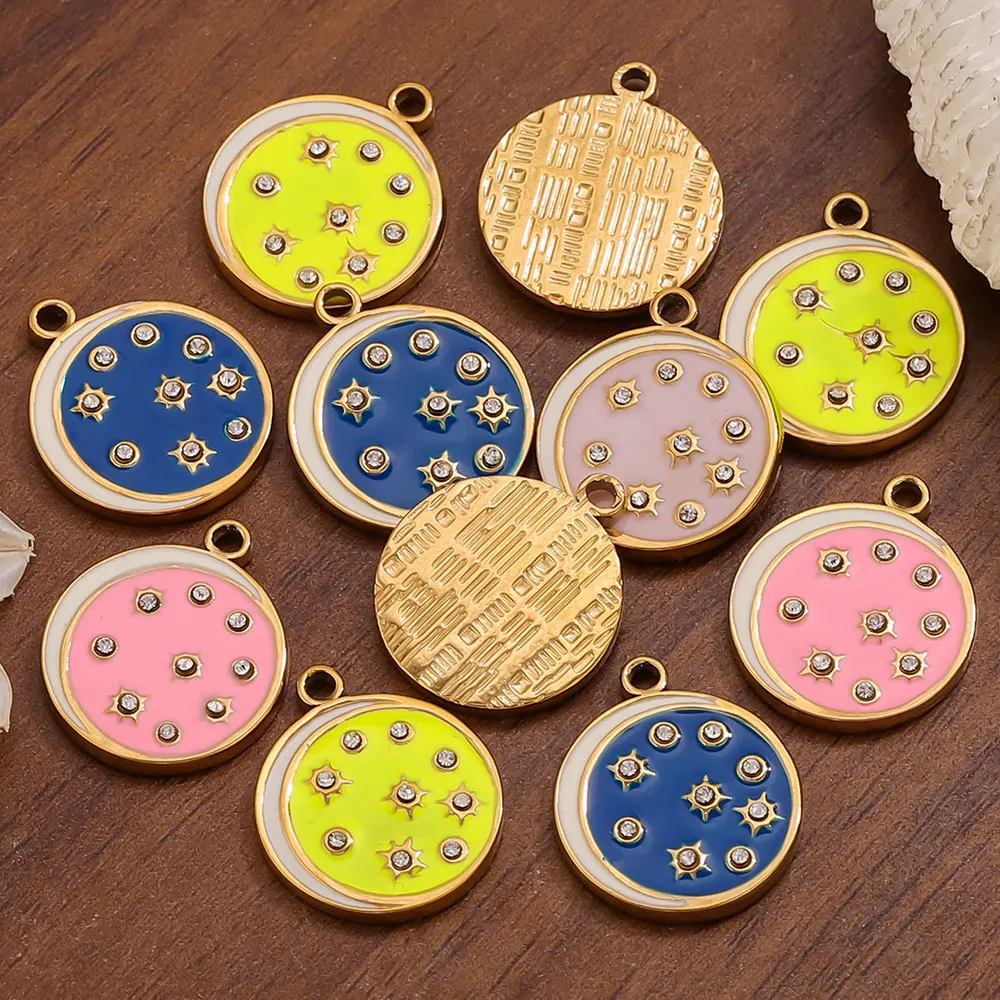 4pcs Stainless Steel Star Moon Enamel Clear Cubic Zirconia Charms Round Gold Metal Pendant for Jewelry Making Connector Findings
4pcs Stainless Steel Star Moon Enamel Clear Cubic Zirconia Charms Round Gold Metal Pendant for Jewelry Making Connector Findings