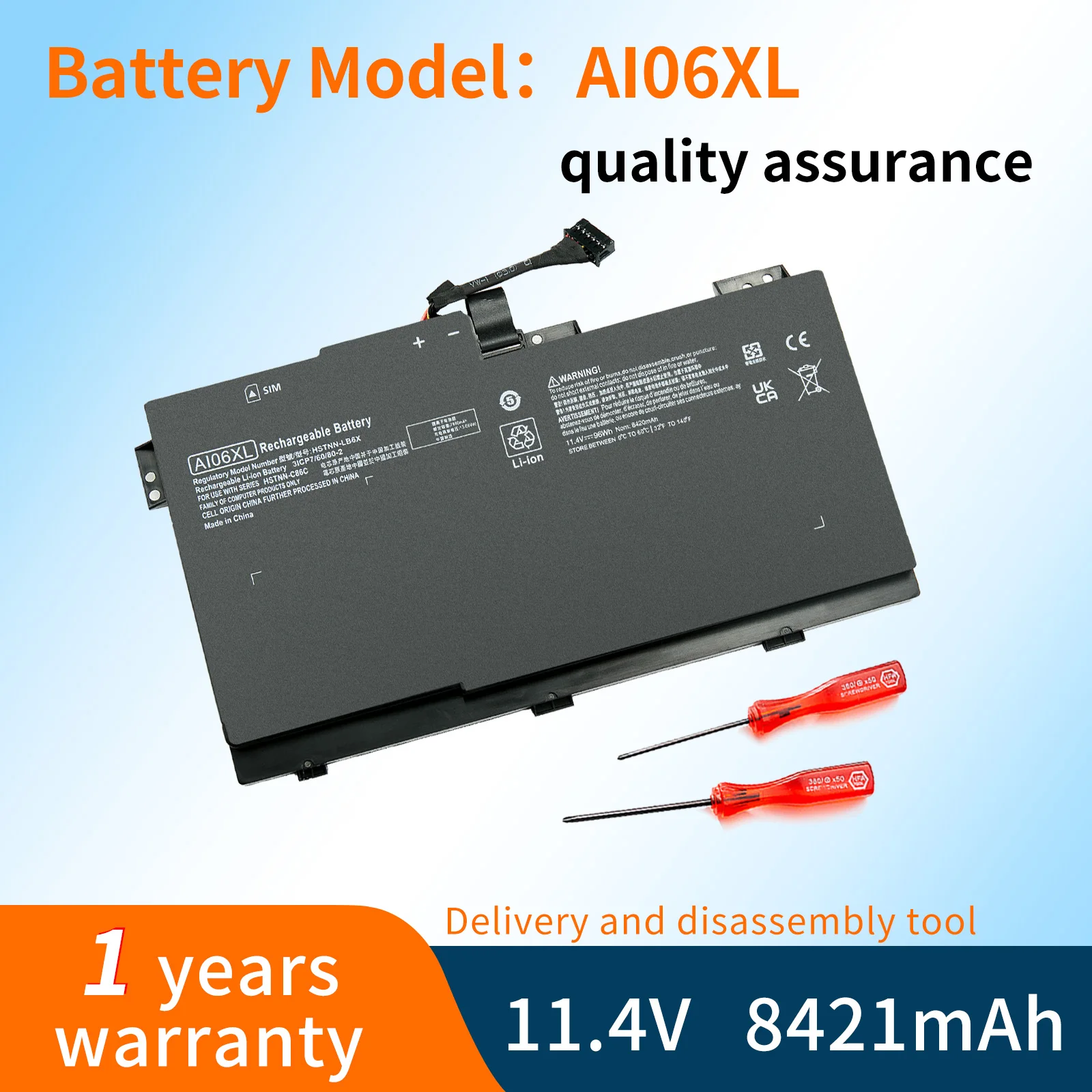 AI06XL Laptop Battery For HP ZBook 17 G3 808451-001 HSTNN-C86C HSTNN-LB6X AI06096XL 11.4V 7860mAh 96Wh
AI06XL Laptop Battery For HP ZBook 17 G3 808451-001 HSTNN-C86C HSTNN-LB6X AI06096XL 11.4V 7860mAh 96Wh